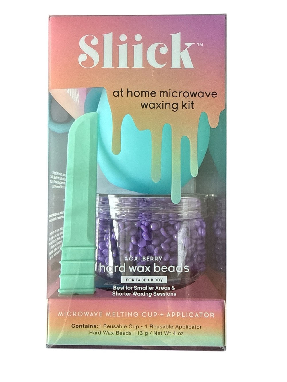 Sliick At Home Microwave Waxing Kit açaí berry hard wax beads